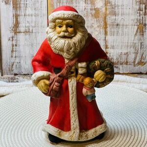 Collectible Old World Santa Ceramic Christmas Figure Ornament Holding Doll & Bag